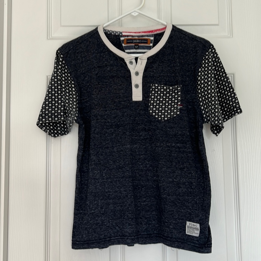 PD&C boys denim blue,gray& white henley shirt  $5/25